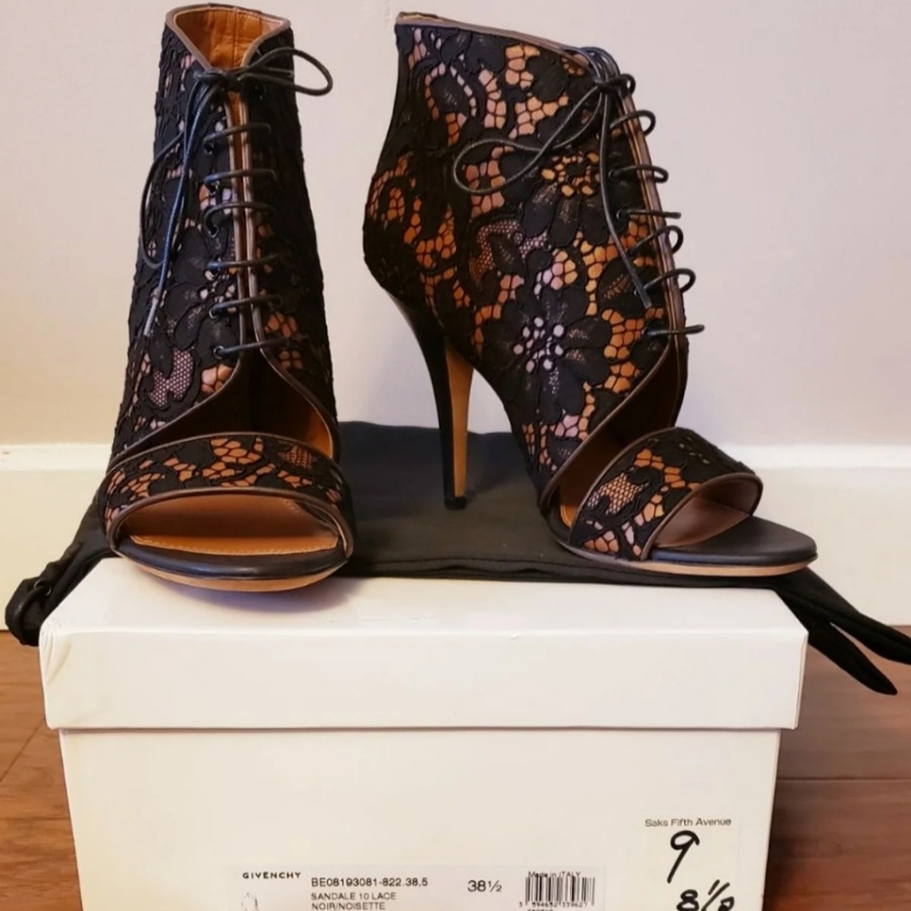 Givenchy Lace & Leather Peep-toe Heels